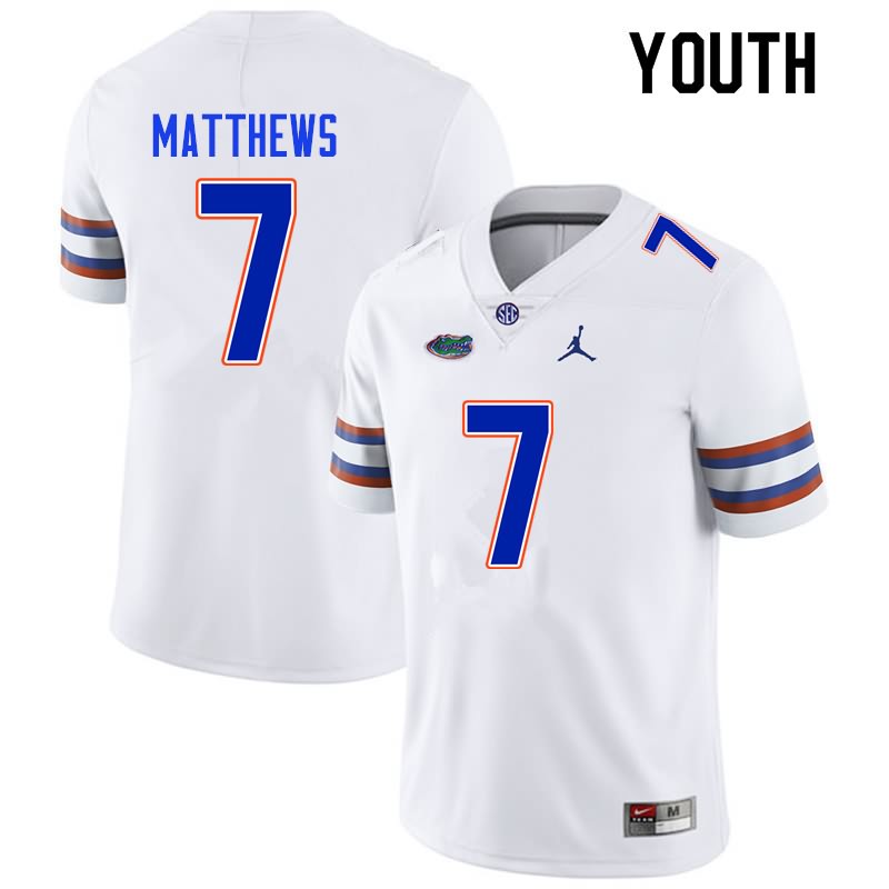 Youth NCAA Florida Gators Luke Matthews #7 Stitched Authentic Nike White College Football Jersey GRM6565OB